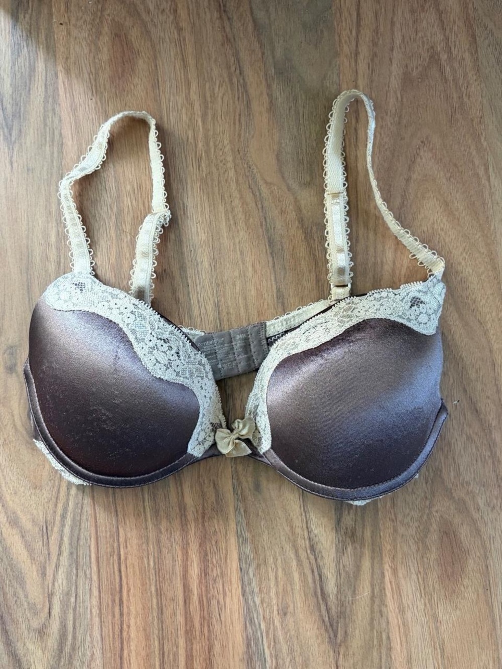 Brown lace bra with beige lace trim and bow detail Ambrielle size 34B